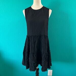 NWT FOR LOVE AND LEMONS Chica Tiered Pom Pom Trim Mini Dress Swing Size M